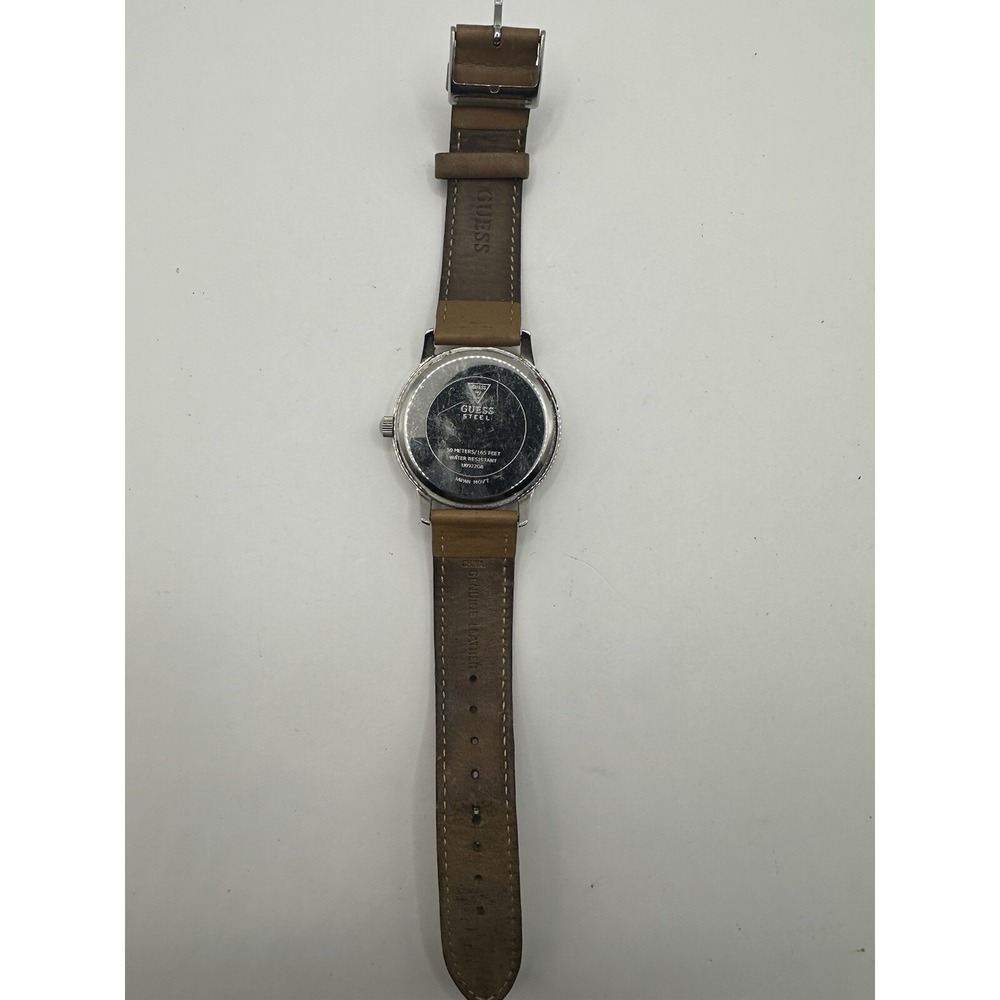 Guess Navy Blue Dial U0922G8 Brown Leather New Battery 39mm 8" Watch steel Q - Picture 7 of 12